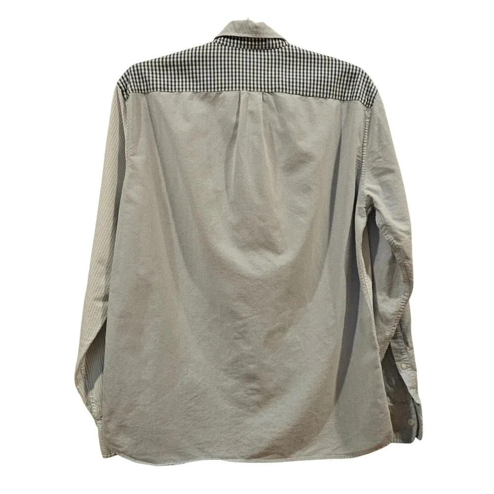 J. Crew Oxford Shirt Mens Large Gray Gingham Patchwork Long Sleeve Button Down